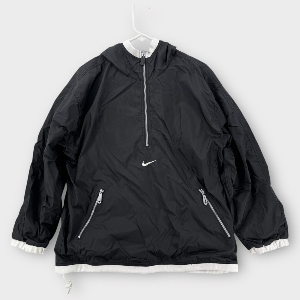 Nike Windbreaker Womens Medium Black White Center Swoosh‎ Jacket Y2K 1/4 Zip